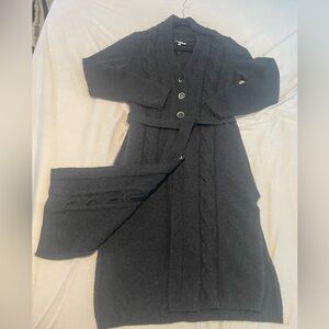 Max Mara charcoal long belted cardigan.